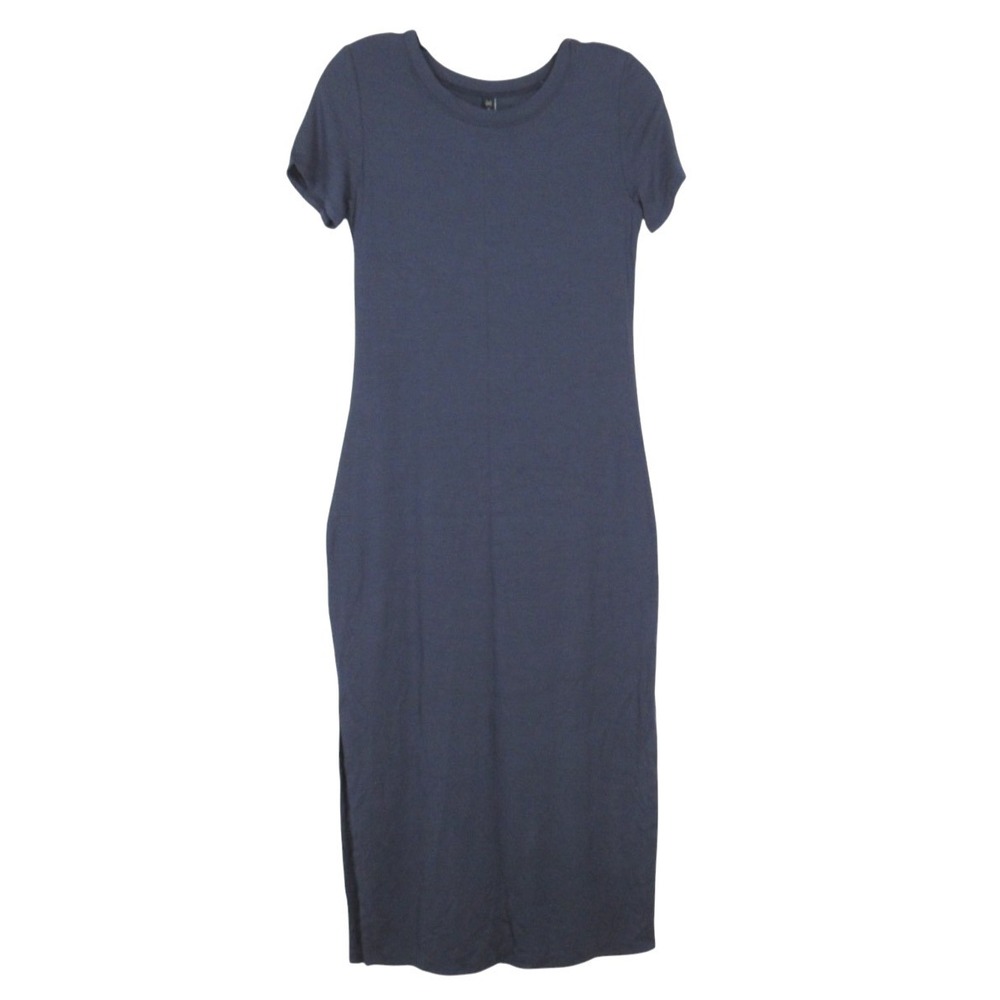 GF GENTLE FAWN Soft Knit NAVY BLUE Fitted SIDE SLITS Crew Neck MAXI DRESS Sz XS